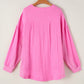 Bonbon Chest Pocket Crinkle Drop Sleeve Plus Size Henley Top