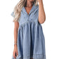 Beau Blue Lapel Neck Cap Sleeve High Waist Denim Babydoll Dress