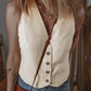 White Slim Fit Buttoned V Neck Vest