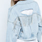 Rhinestone Fringe Distressed Denim Jacket