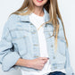 Rhinestone Fringe Distressed Denim Jacket