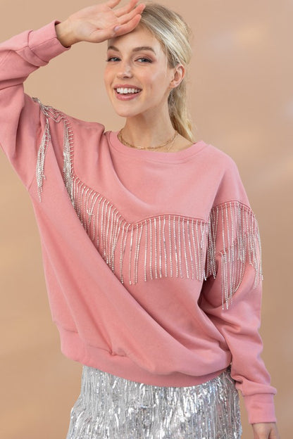 Rhinestone Fringe Pullover Top