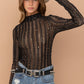 Metallic Star Stripe Mesh Mock Neck  Top