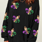 Black Sequin MARDI GRAS Graphic Pullover Sweatshirt