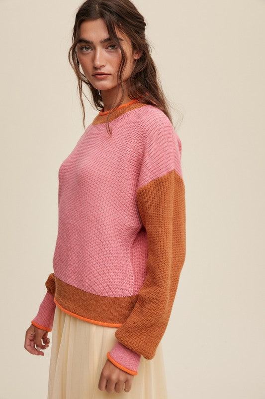 Color Block Ribbed Knit Sweater