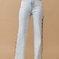 Cut Out At Side w/ Jewel Trim Stretch Denim Jeans