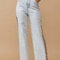 Cut Out At Side w/ Jewel Trim Stretch Denim Jeans