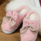 White Contrast Bowknot Applique Plush Winter Slippers