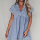 Beau Blue Lapel Neck Cap Sleeve High Waist Denim Babydoll Dress