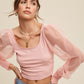 Square Neck Mesh Puff Sleeve Knit Top