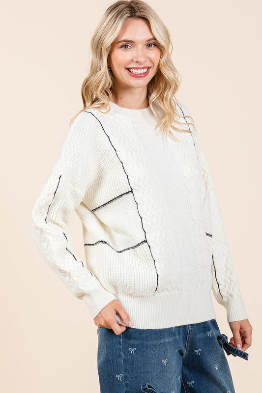 Plus Cable Knit Long-Sleeve Sweater