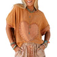 Desert Gold Stud Heart Patch Textured Dolman Top