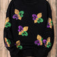 Black Sequin MARDI GRAS Graphic Pullover Sweatshirt