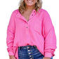 Bonbon Chest Pocket Crinkle Drop Sleeve Plus Size Henley Top