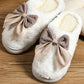 White Contrast Bowknot Applique Plush Winter Slippers