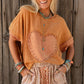 Desert Gold Stud Heart Patch Textured Dolman Top