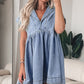 Beau Blue Lapel Neck Cap Sleeve High Waist Denim Babydoll Dress