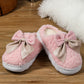 White Contrast Bowknot Applique Plush Winter Slippers