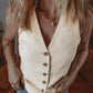 White Slim Fit Buttoned V Neck Vest