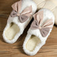 White Contrast Bowknot Applique Plush Winter Slippers