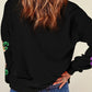 Black Sequin MARDI GRAS Graphic Pullover Sweatshirt