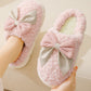 White Contrast Bowknot Applique Plush Winter Slippers