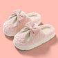 White Contrast Bowknot Applique Plush Winter Slippers