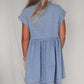 Beau Blue Lapel Neck Cap Sleeve High Waist Denim Babydoll Dress