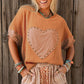 Desert Gold Stud Heart Patch Textured Dolman Top