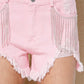 Frayed Rhinestone Denim Shorts