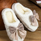 White Contrast Bowknot Applique Plush Winter Slippers