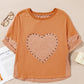 Desert Gold Stud Heart Patch Textured Dolman Top