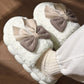 White Contrast Bowknot Applique Plush Winter Slippers