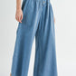 Beau Blue Mineral Wash Button High Waist Wide Leg Jeans