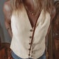 White Slim Fit Buttoned V Neck Vest