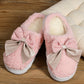 White Contrast Bowknot Applique Plush Winter Slippers