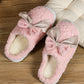 White Contrast Bowknot Applique Plush Winter Slippers