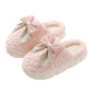 White Contrast Bowknot Applique Plush Winter Slippers