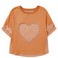 Desert Gold Stud Heart Patch Textured Dolman Top