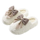 White Contrast Bowknot Applique Plush Winter Slippers