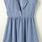 Beau Blue Lapel Neck Cap Sleeve High Waist Denim Babydoll Dress