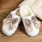 White Contrast Bowknot Applique Plush Winter Slippers