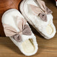 White Contrast Bowknot Applique Plush Winter Slippers