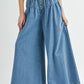 Beau Blue Mineral Wash Button High Waist Wide Leg Jeans