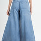 Beau Blue Mineral Wash Button High Waist Wide Leg Jeans