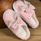 White Contrast Bowknot Applique Plush Winter Slippers