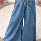 Beau Blue Mineral Wash Button High Waist Wide Leg Jeans