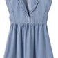 Beau Blue Lapel Neck Cap Sleeve High Waist Denim Babydoll Dress